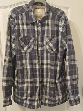 American Threads Gray and White Plaid Faux Fur Lined Shirt Jacket
